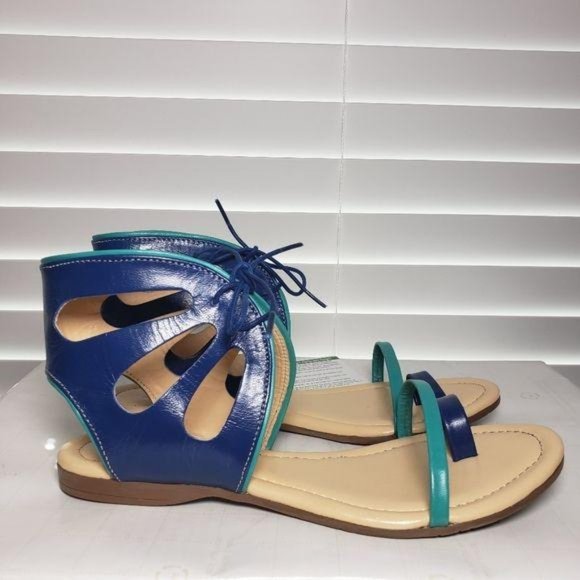 Green Casuals Blue Open Toe Slingback Tie Sandals - Picture 1 of 11